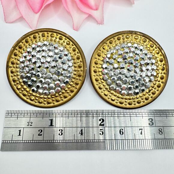 Vintage Richard Kerr Rhinestone Shield Statement Clip On Earrings Signed Sparkly - Picture 8 of 10